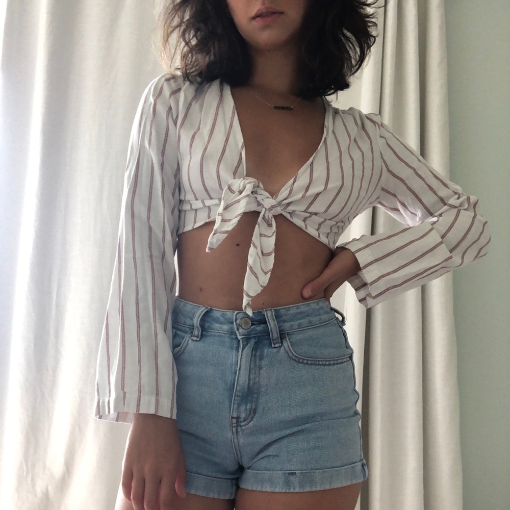 Urban Outfitters Long Sleeve Tie Crop Top